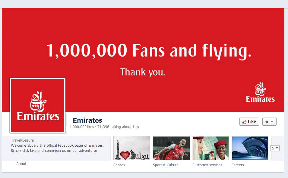 Emirates, Facebook fan’larına milyon kez teşekkür ediyor