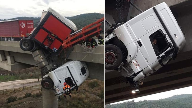 Hem asılı kalan TIR’ı hem de sürücüyü kurtardılar