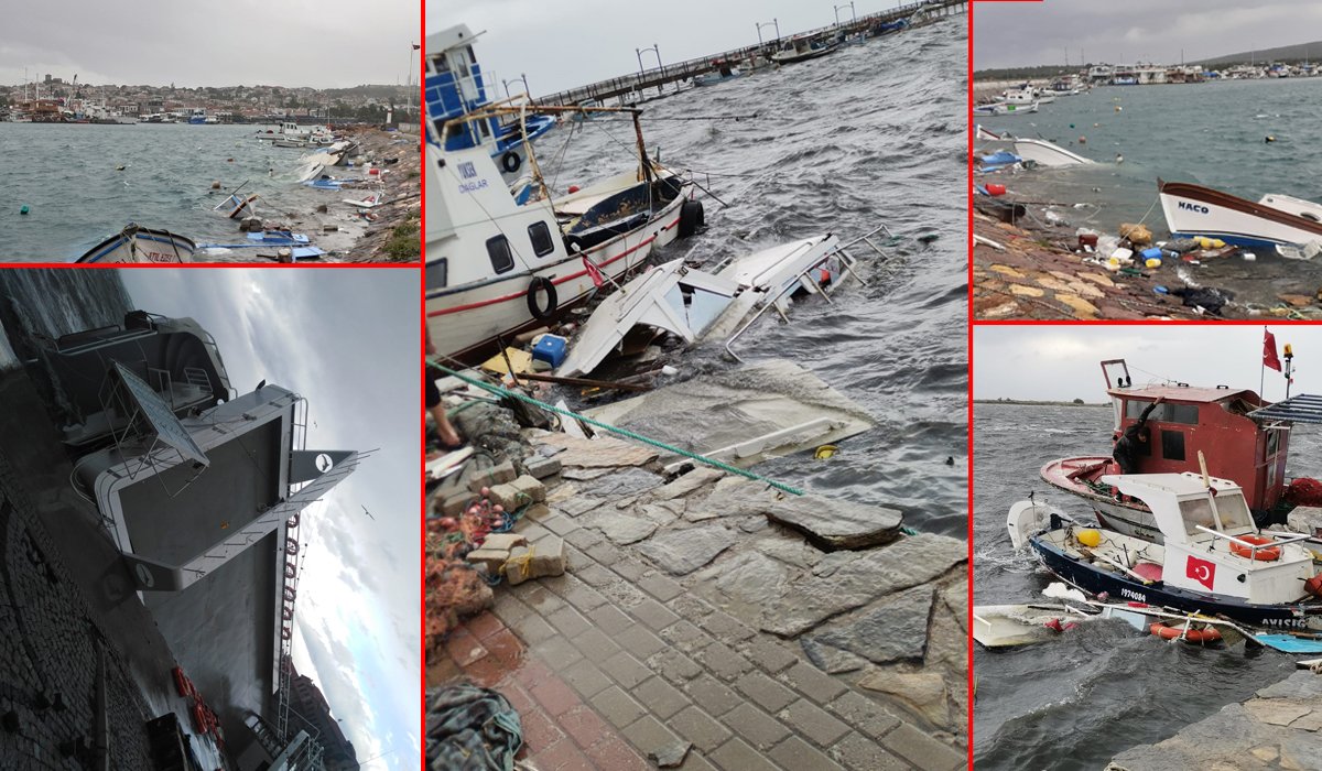 Ayvalık'ta fırtına onlarca tekneyi batırdı
