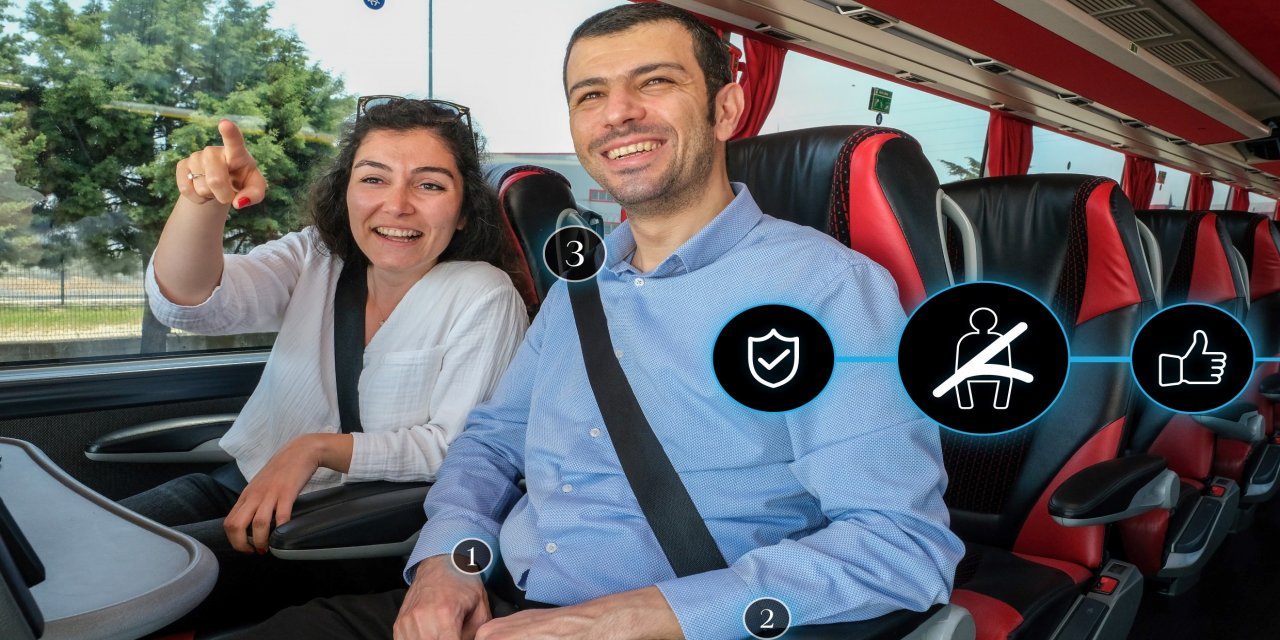 Travego ve Tourismo'da yolculuk, üç noktalı emniyet kemerleriyle artık daha güvenli
