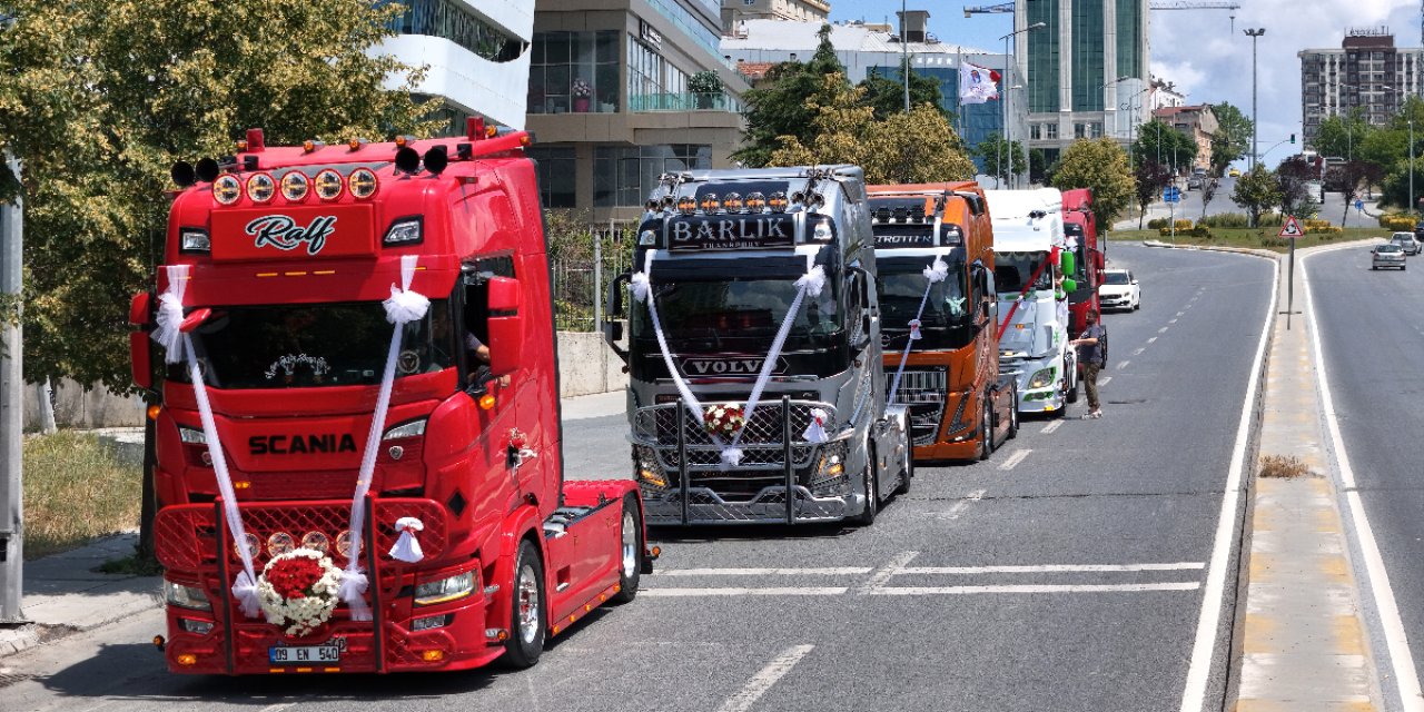Bağcılar'da TIR'lardan oluşan düğün konvoyu