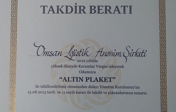 Omsan'a “Altın Plaket” ödülü
