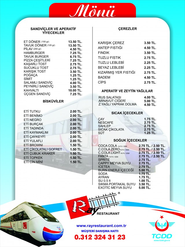 Yüksek Hızlı Trende çay kaç lira? Mönü'de neler var?